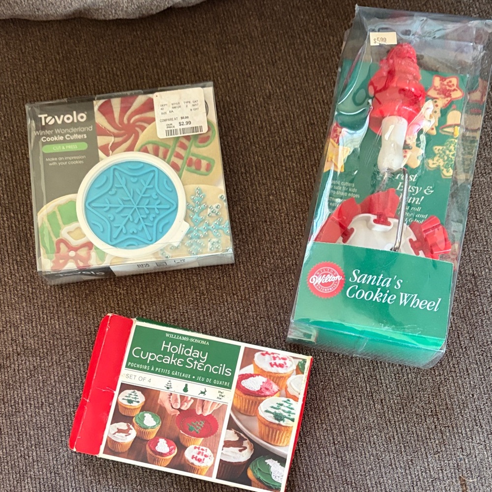 Wilton Santa’s Cookie Wheel, Tovolo Cookie Cutters and Williams-Sonoma Stencils